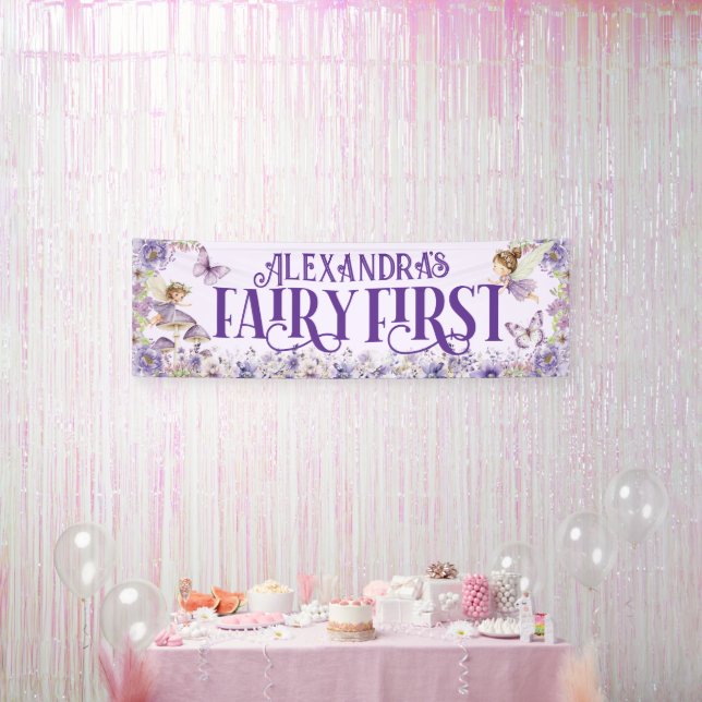 Purple Floral Fairy First Birthday Banner (Party)