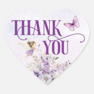 Purple Floral Fairy Thank You Heart Sticker