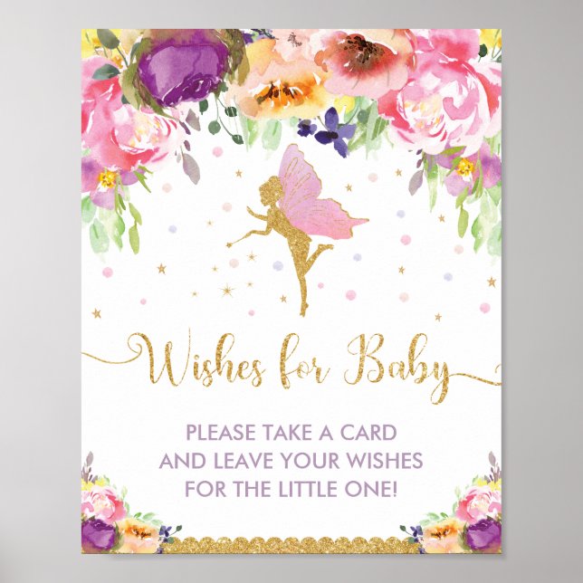 Purple Floral Fairy Wishes for Baby Sign Game (Front)