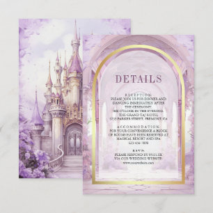 Purple Floral Fairytale Castle Wedding Details Enclosure Card