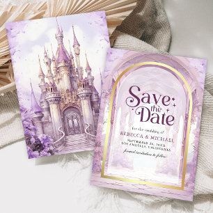 Purple Floral Fairytale Castle Wedding Save The Date