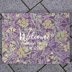 Purple Floral Family Name Established Welcome Doormat