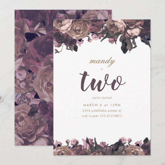 Purple Floral Fantasy Girl Birthday Invitation (Front/Back)