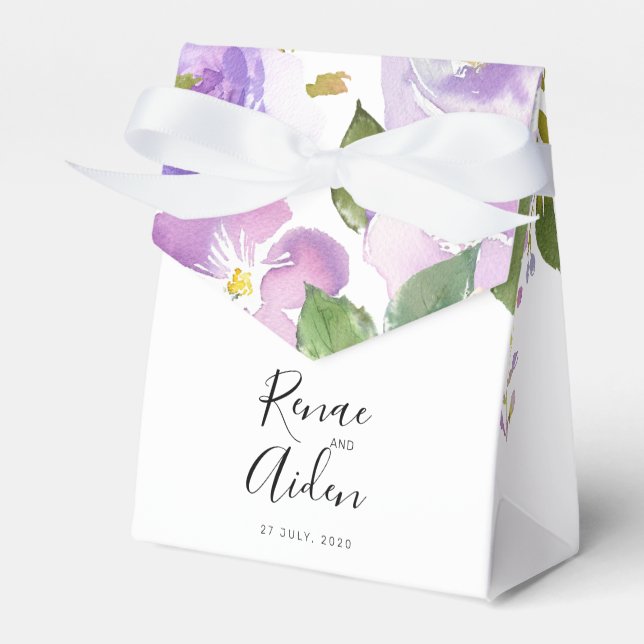 Purple floral favour box, mauve wedding favour box (Front Side)
