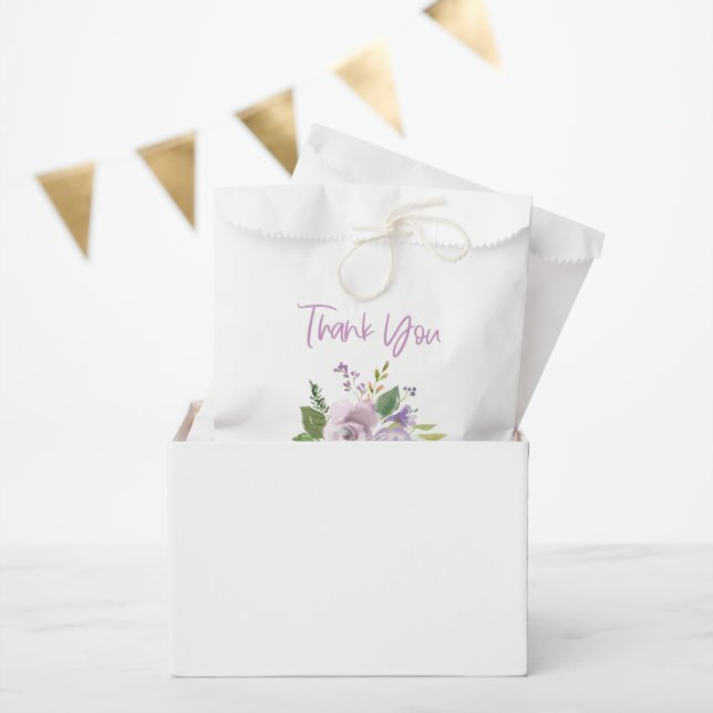 Purple Floral Favour Thank You  Favour Bag (Party)