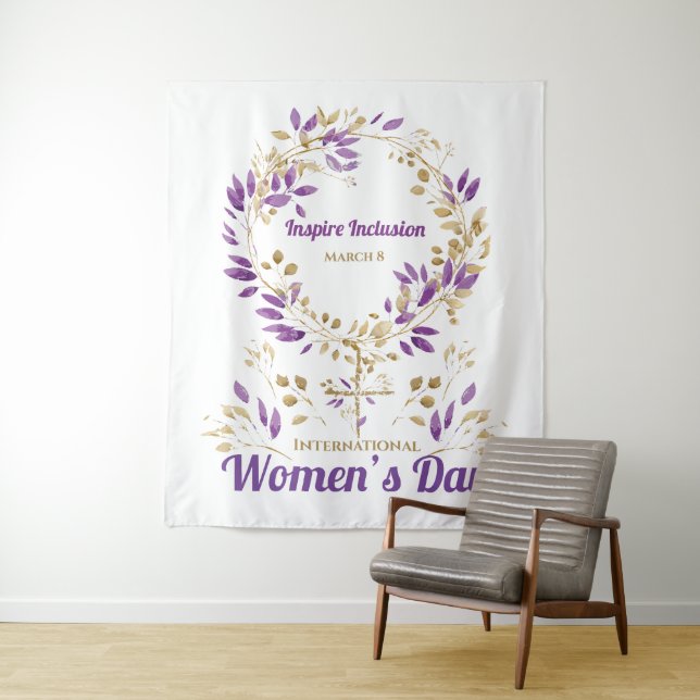 Purple Floral Female Sign Women's Day Tapestry (In Situ)