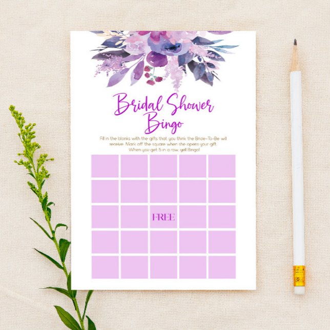 Purple Floral Flower Bingo Bridal Shower Game Stationery (Creator Uploaded)