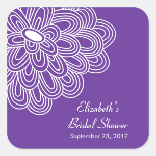 Purple Floral Flowers Bridal Shower Favour Sticker