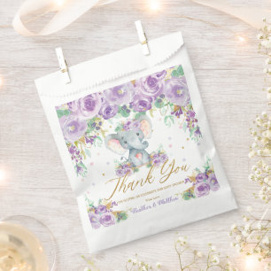 Purple Floral Flowers Cute Elephant Baby Shower Favour Bag