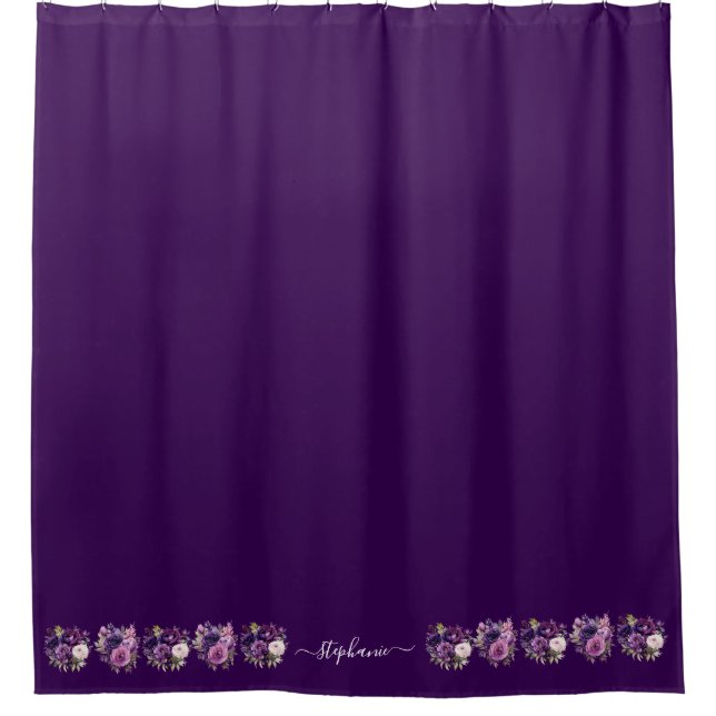 Purple Floral Flowers on Bottom Shower Curtain (Front)