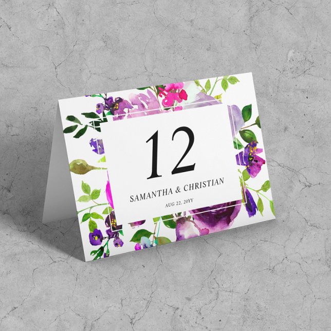 Purple Floral Folded Tent Wedding Table Number  (Creator Uploaded)