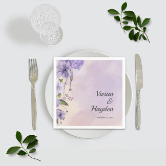 Purple Floral Forest Wedding Paper Napkins