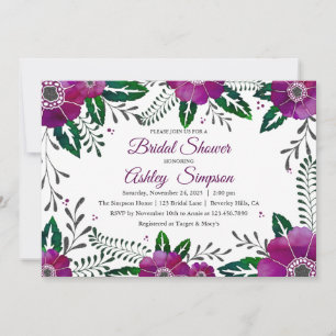 Purple floral frame bridal shower invitation