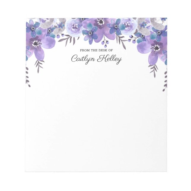 Purple Floral From the Desk of, Personalised Notepad (Front)