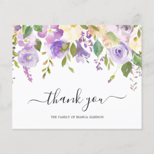 Purple Floral Funeral Budget Thank You Card