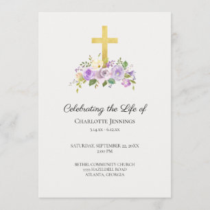 Purple Floral Funeral Memorial Celebration of Life Program