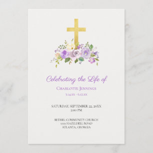 Purple Floral Funeral Memorial Order of Service Program