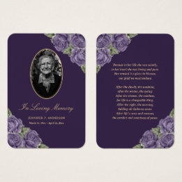 Purple Floral Funeral Prayer Card