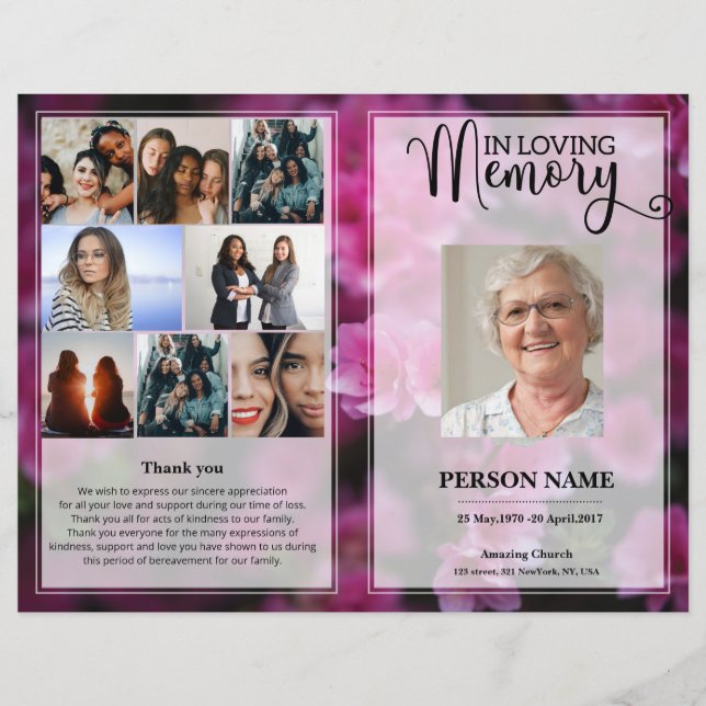 purple Floral Funeral Program template (Front)