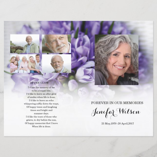 Purple  floral Funeral Program template (Front)
