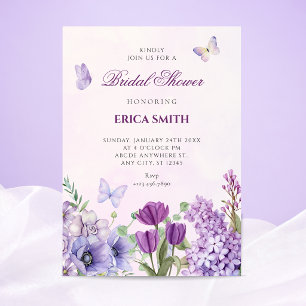Purple floral garden bridal shower invitation