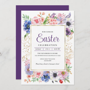 Purple Floral Garden Easter Celebration Invitation