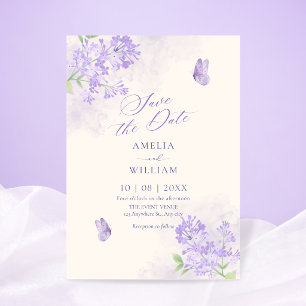 Purple floral garden wedding save the date
