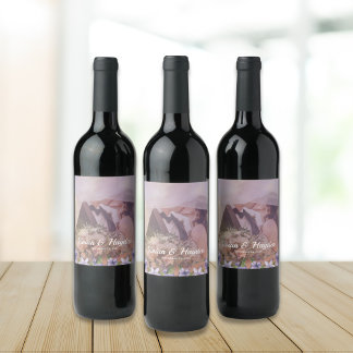 Purple Floral Garden Wedding Wine Label