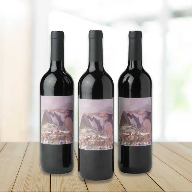 Purple Floral Garden Wedding Wine Label (Creator Uploaded)