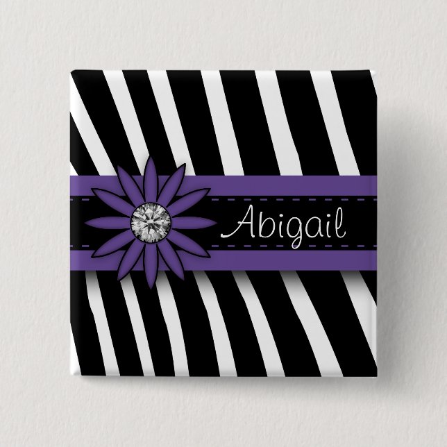 Purple Floral Gem & Zebra Pattern 15 Cm Square Badge (Front)