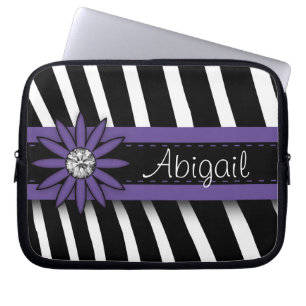 Purple Floral Gem & Zebra Pattern Laptop Sleeve