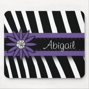 Purple Floral Gem & Zebra Pattern Mouse Pad