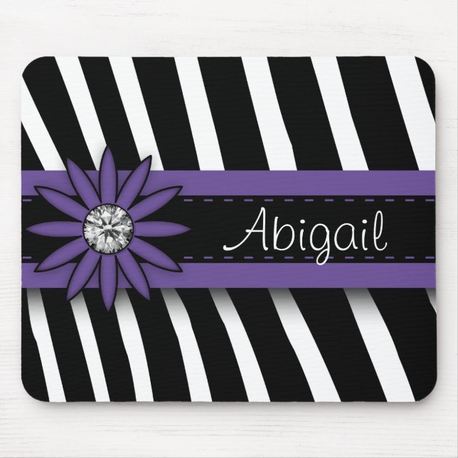 Purple Floral Gem & Zebra Pattern Mouse Pad (Front)