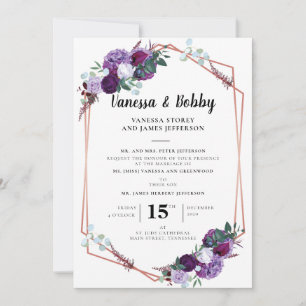 Purple Floral Geometric Bloom Wedding Invitation