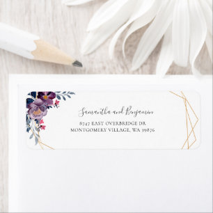 Purple Floral Geometric Botanical Return Address Label