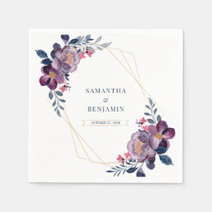 Purple Floral Geometric Botanical Wedding Paper Napkin