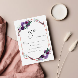 Purple Floral Geometric Botanical Wedding RSVP Card