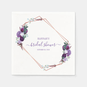 Purple Floral Geometric Frame Bridal Shower Paper Napkin