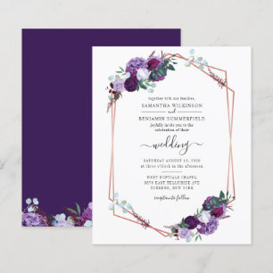 Purple Floral Geometric Frame Wedding Invitation