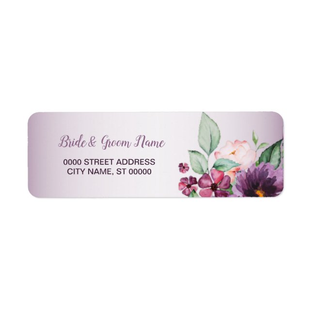 Purple Floral Geometric Greenery Return Address Label (Front)