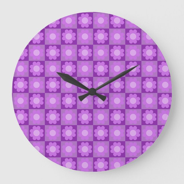 Purple Floral Geometric Pattern Large Clock (Front)
