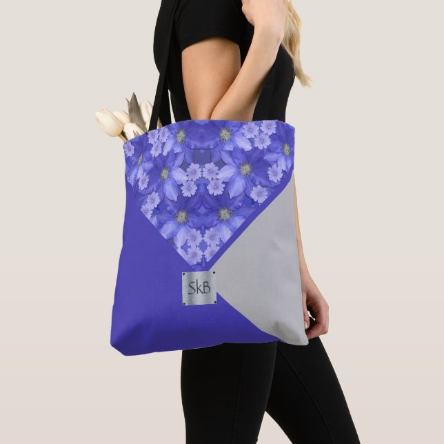 Purple Floral Geometric Tote Bag (Close Up)