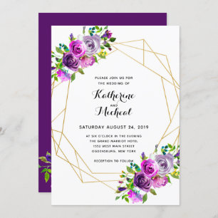 Purple Floral Geometric Wedding Invitation