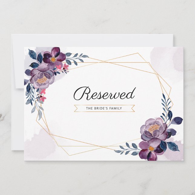Purple Floral Geometric Wedding Reserved Sign (Front)
