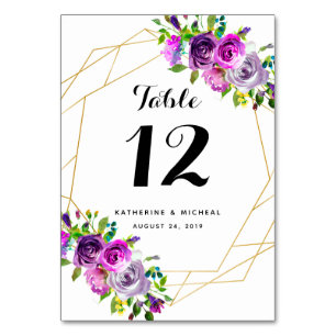 Purple Floral Geometric Wedding Table Numbers