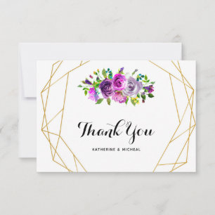 Purple Floral Geometric Wedding Thank You Card