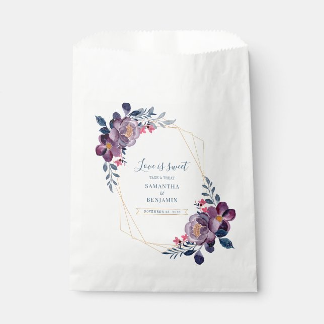 Purple Floral Geometric Wedding Thank You Favour Bag (Front)