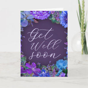 Purple Floral Get Well Soon Personalized Greeting  Card