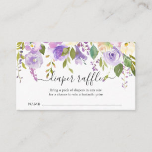 Purple Floral Girl Diaper Raffle Baby Shower  Enclosure Card