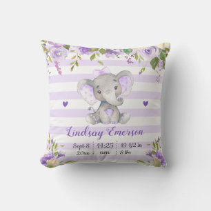 Purple Floral Girl Elephant Nursery Lilac Lavender Cushion